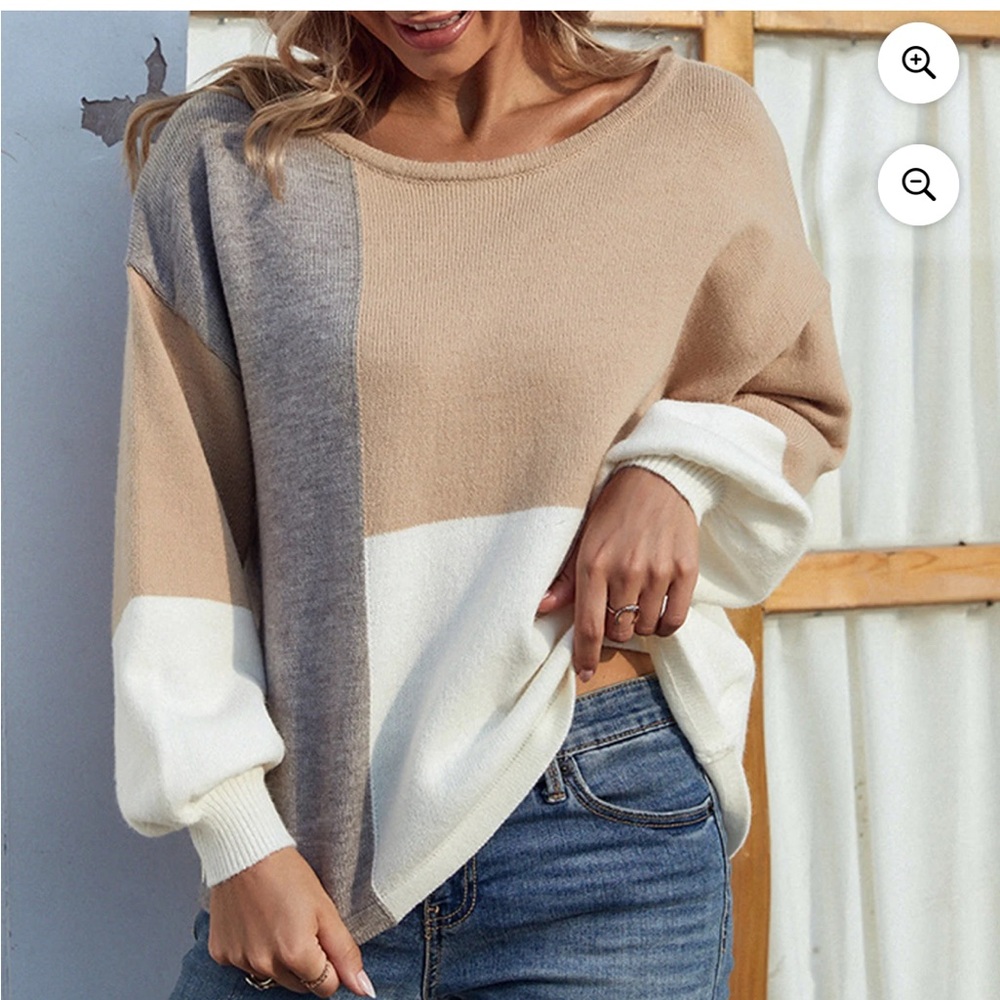 SHEIN Pink and Gray Colorblock Sweater
